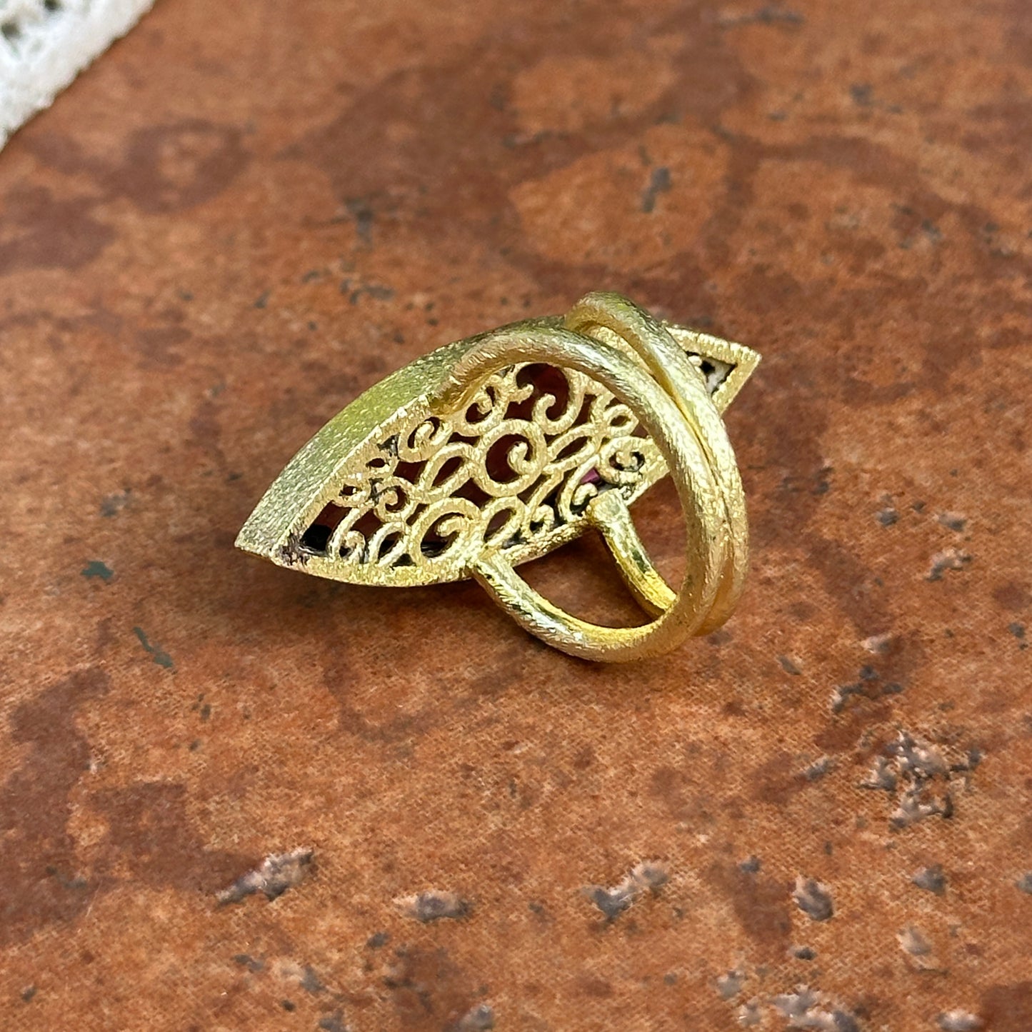 Yellow Gold-Plated Marquise Iridescent Purple Checkerboard Gemstone Ring