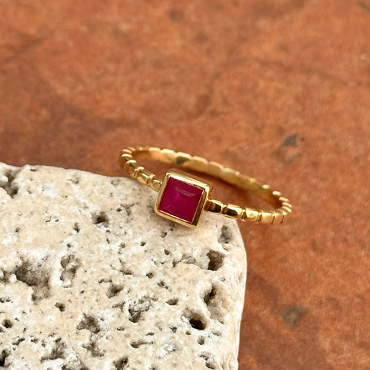 Estate 18KT Yellow Gold Square Ruby Notched Band Ring