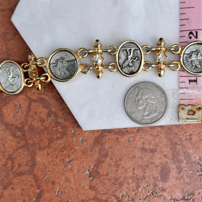 Estate Gold-Plated Greek Coin Links Bracelet