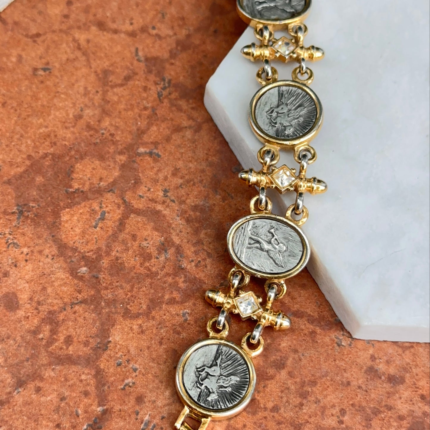 Estate Gold-Plated Greek Coin Links Bracelet