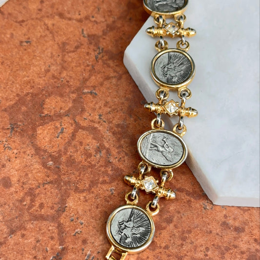 Estate Gold-Plated Greek Coin Links Bracelet