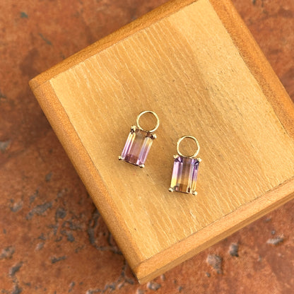 14KT Yellow Gold Genuine Ametrine Emerald-Cut Earring Charms