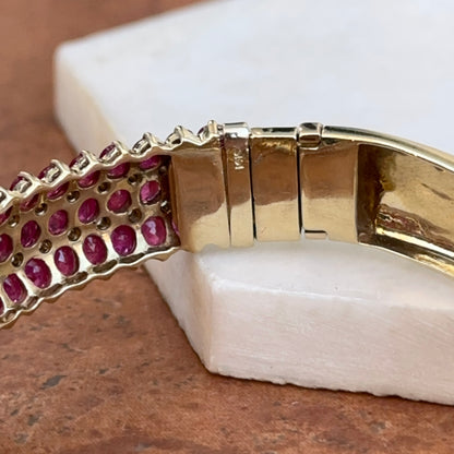 Estate 14KT Yellow Gold Marquise Ruby + Diamond Bangle Bracelet