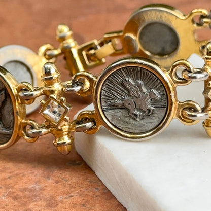 Estate Gold-Plated Greek Coin Links Bracelet