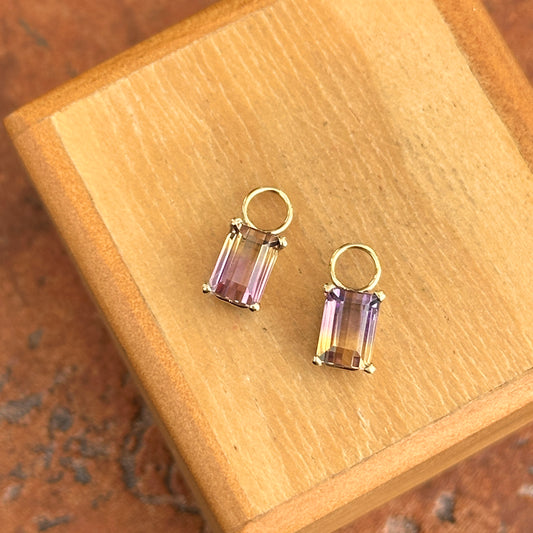 14KT Yellow Gold Genuine Ametrine Emerald-Cut Earring Charms