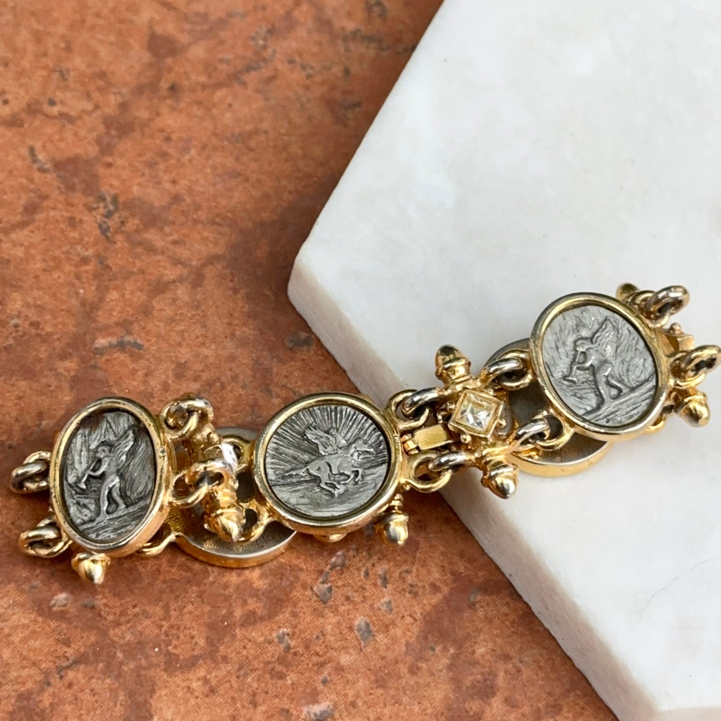 Estate Gold-Plated Greek Coin Links Bracelet