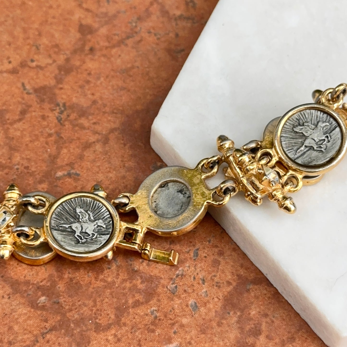 Estate Gold-Plated Greek Coin Links Bracelet