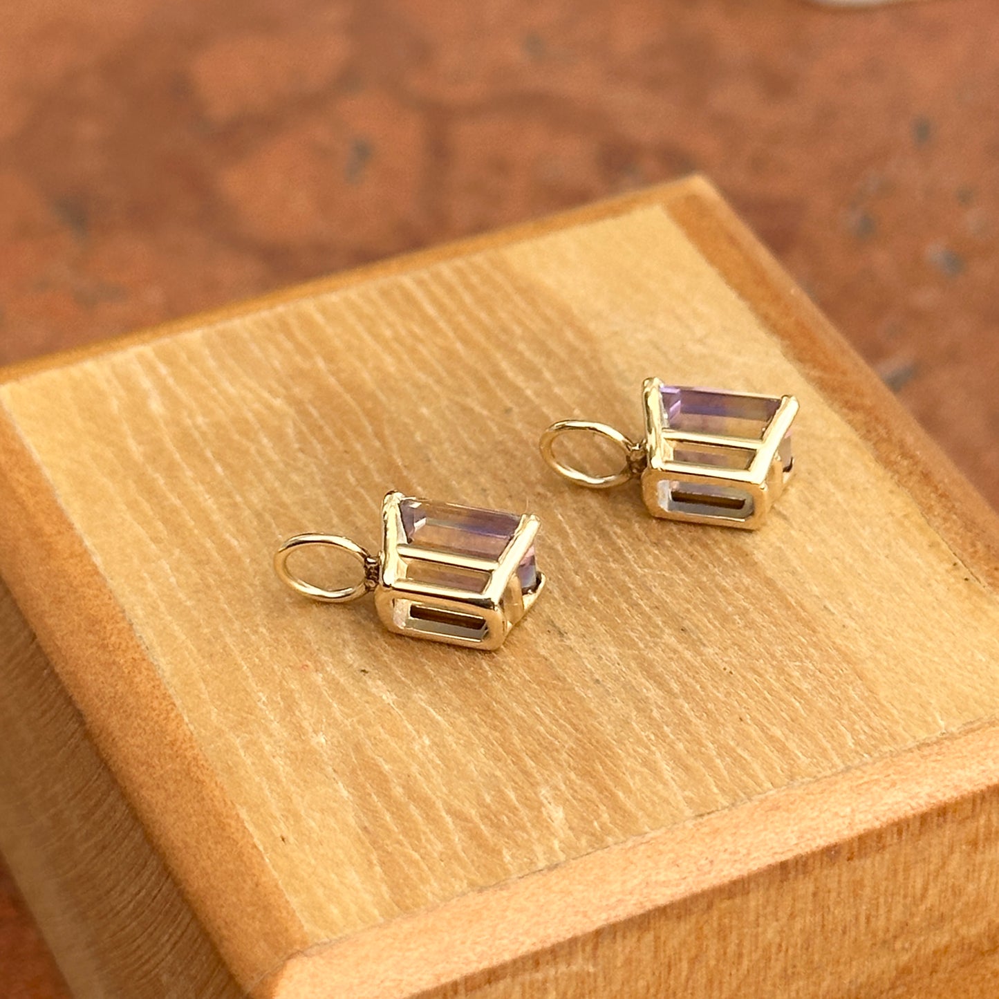 14KT Yellow Gold Genuine Ametrine Emerald-Cut Earring Charms