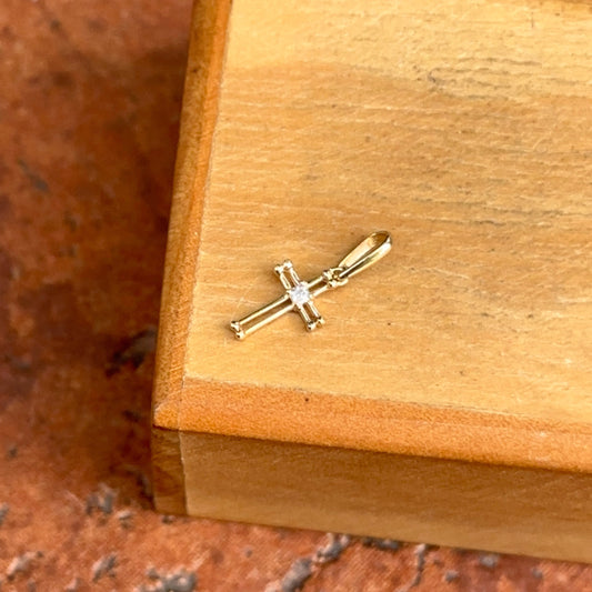 14KT Yellow Gold Mini CZ Stone Cross Pendant Charm
