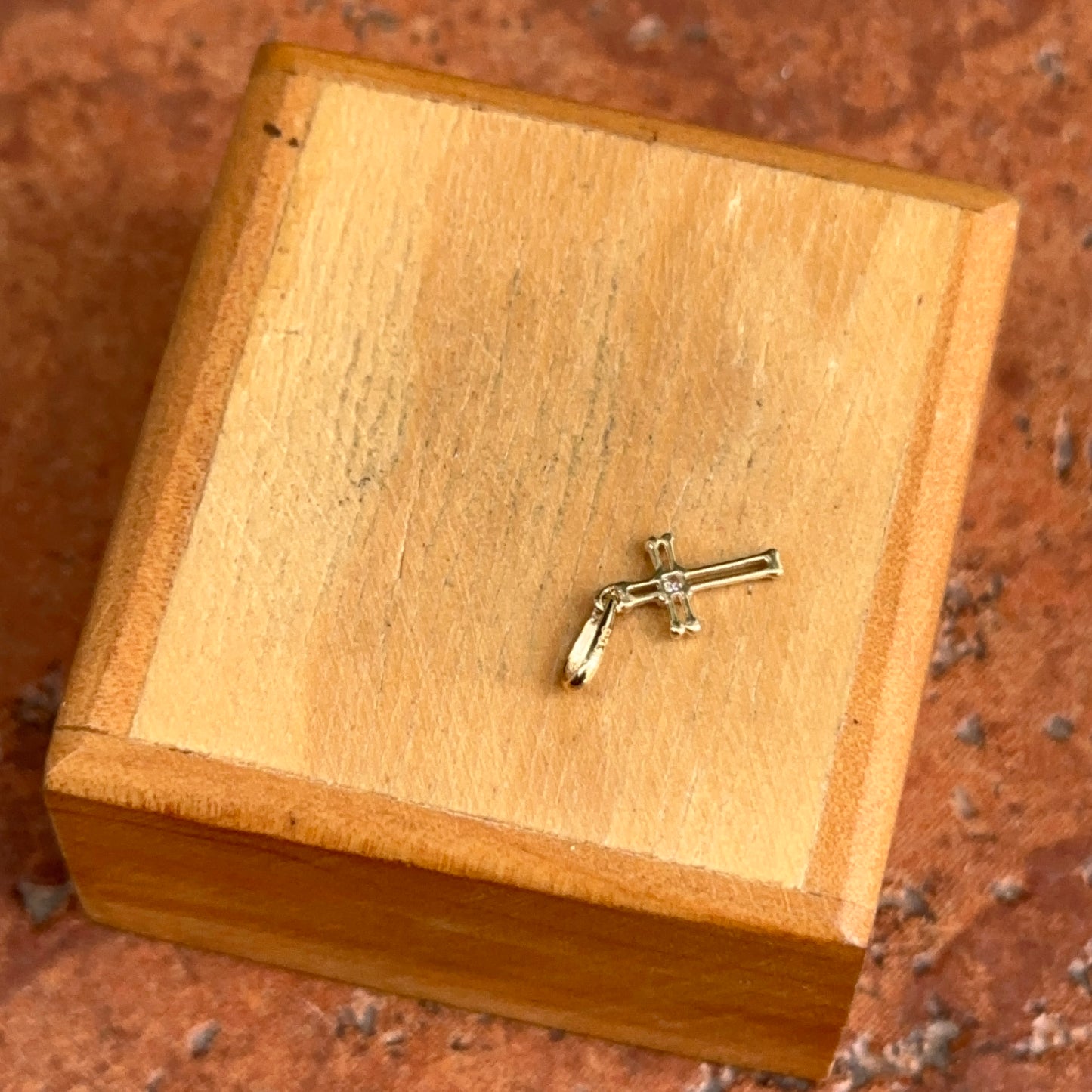 14KT Yellow Gold Mini CZ Stone Cross Pendant Charm