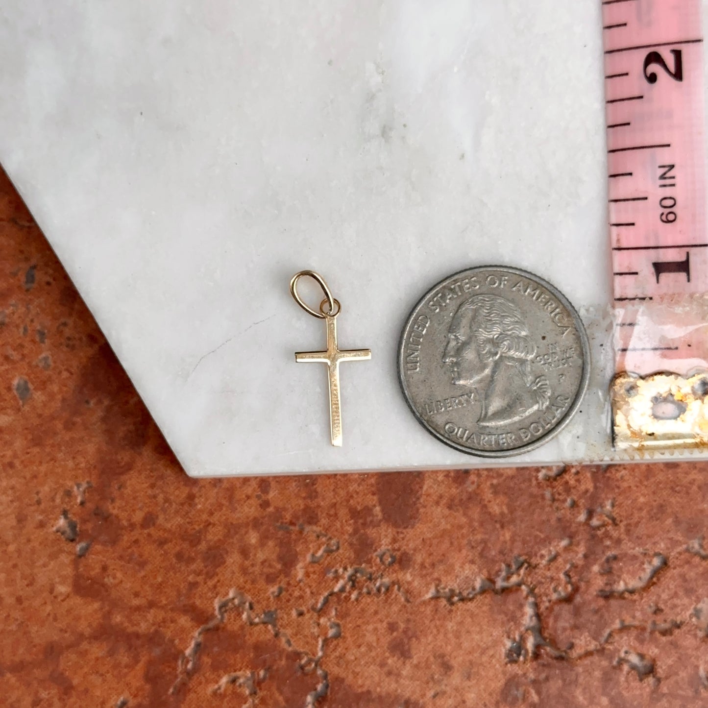 14KT Yellow Gold Flat Cross Pendant Charm 16.5mm