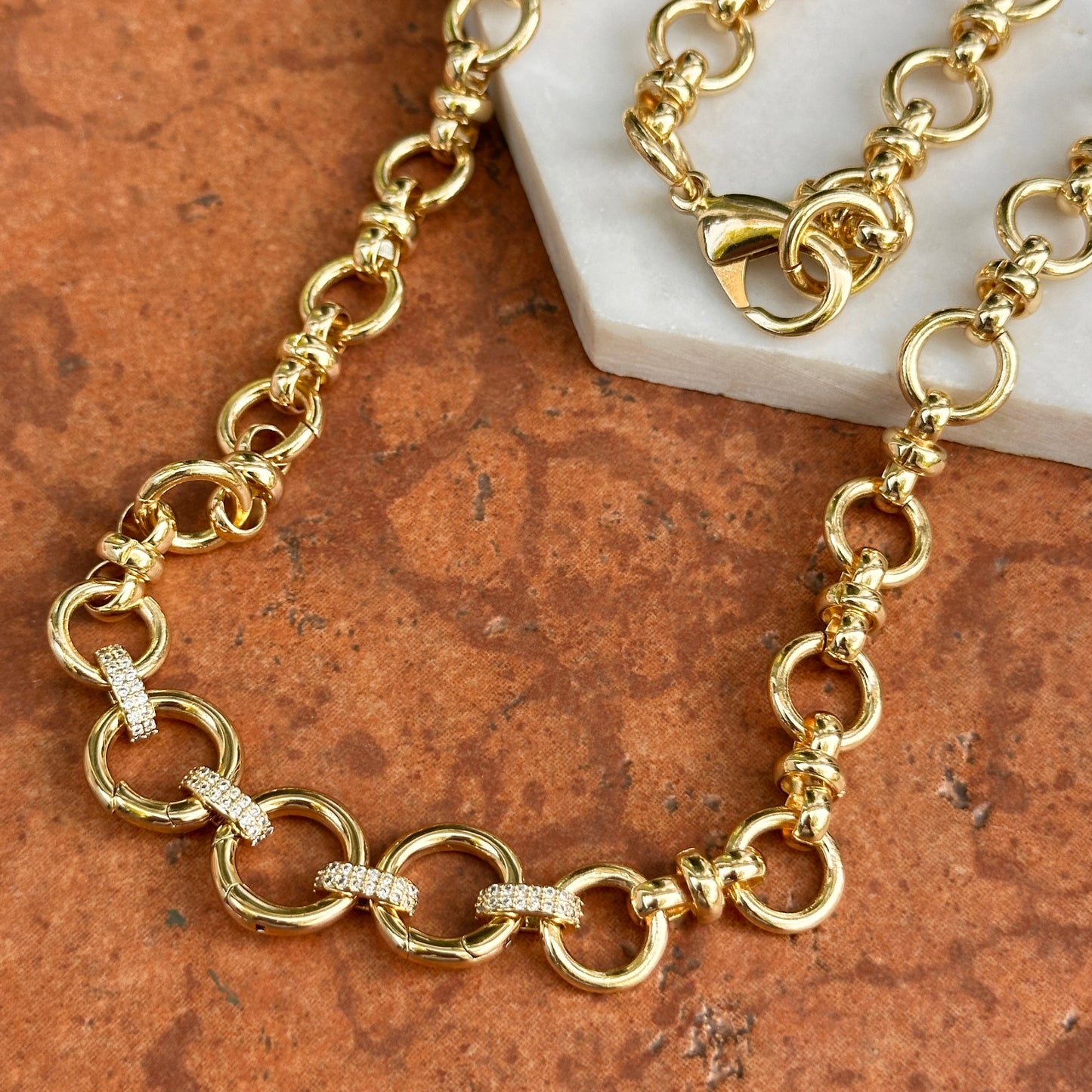 Gold-Plated Large Link Cubic Zirconia Enhancer Adjustable Necklace 30.5"