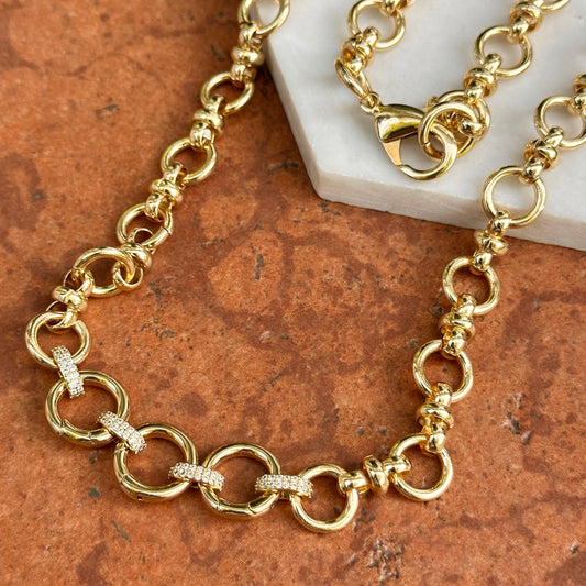 Gold-Plated Large Link Cubic Zirconia Enhancer Adjustable Necklace 30.5"