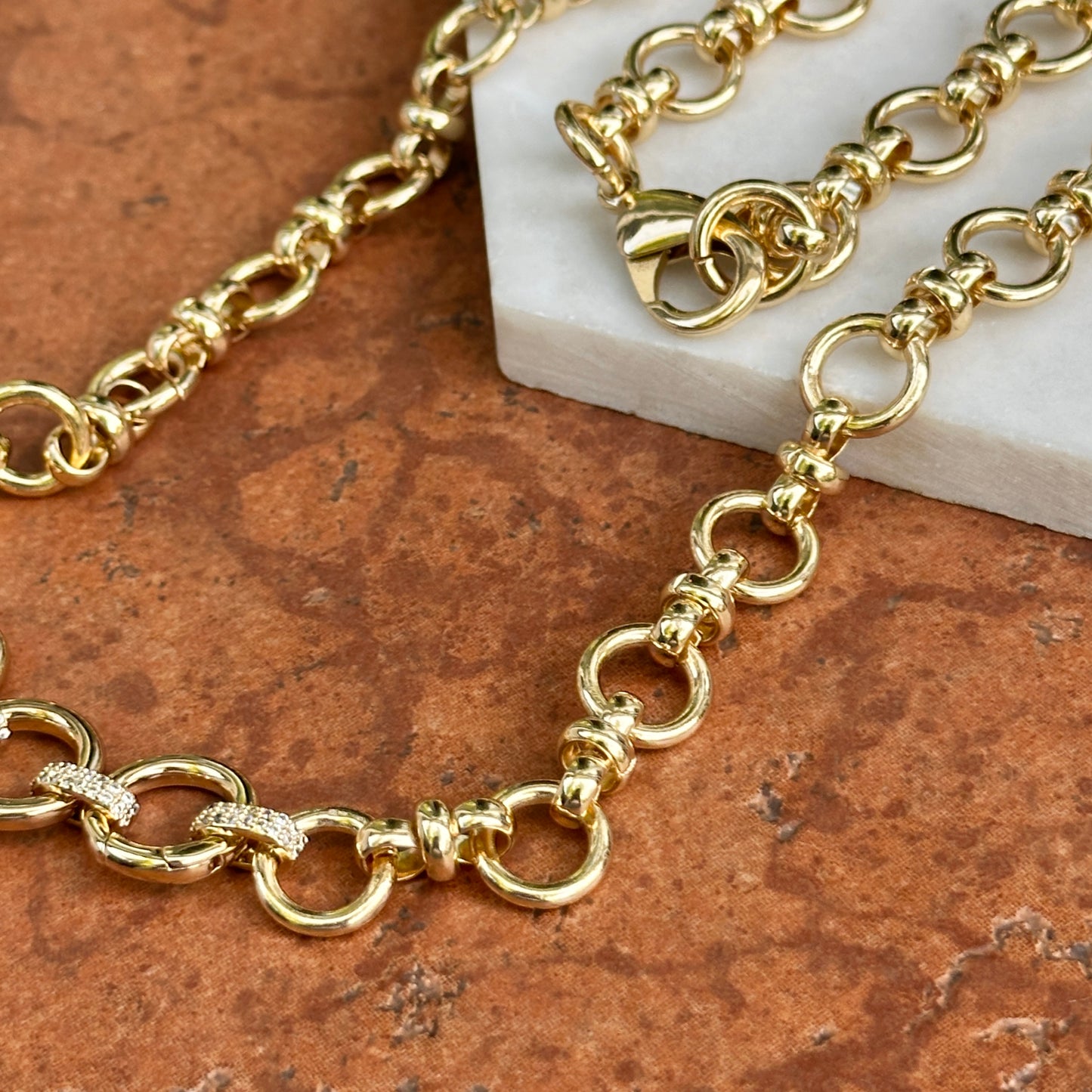 Gold-Plated Large Link Cubic Zirconia Enhancer Adjustable Necklace 30.5"