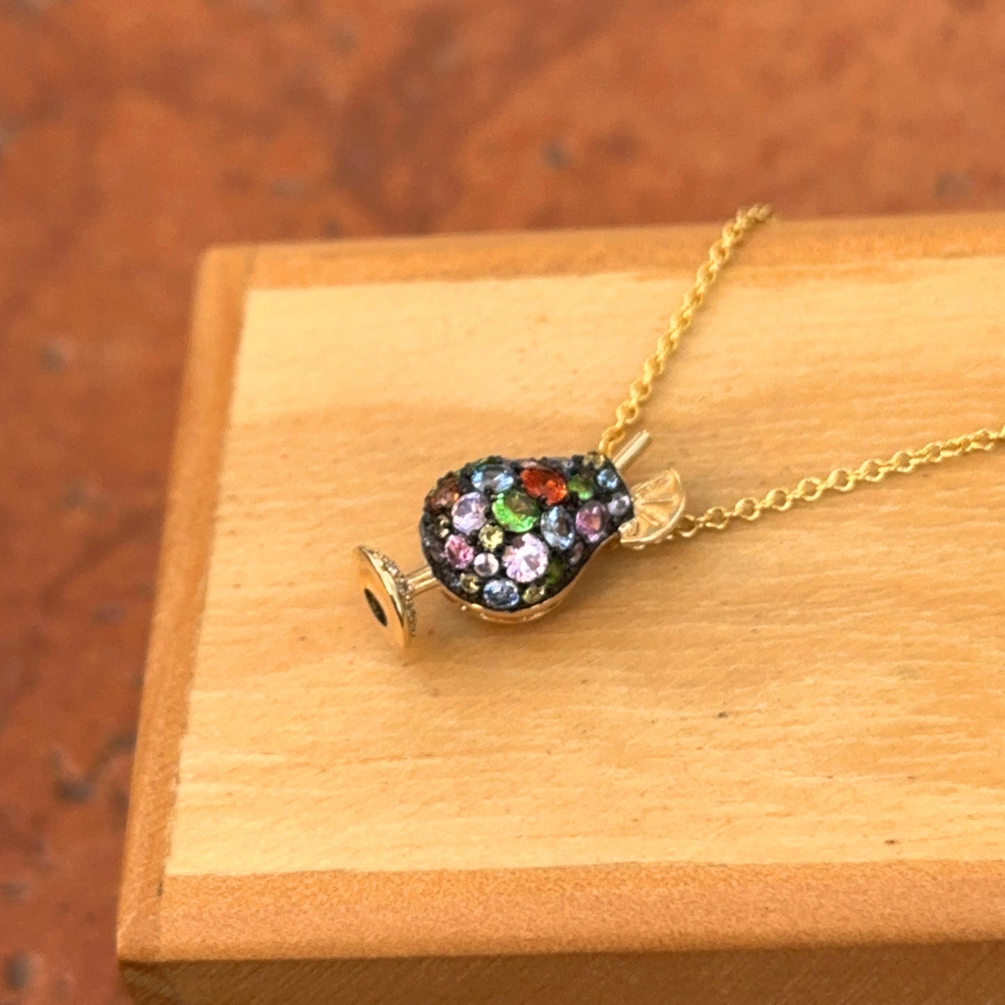 Estate 14KT Yellow Gold Sapphire Fruity Cocktail Pendant Necklace