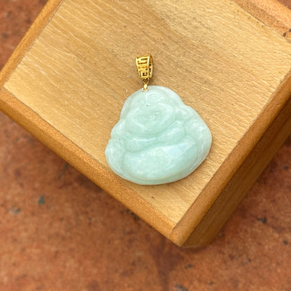 18KT Yellow Gold Jade Buddha + Greek Key Pendant