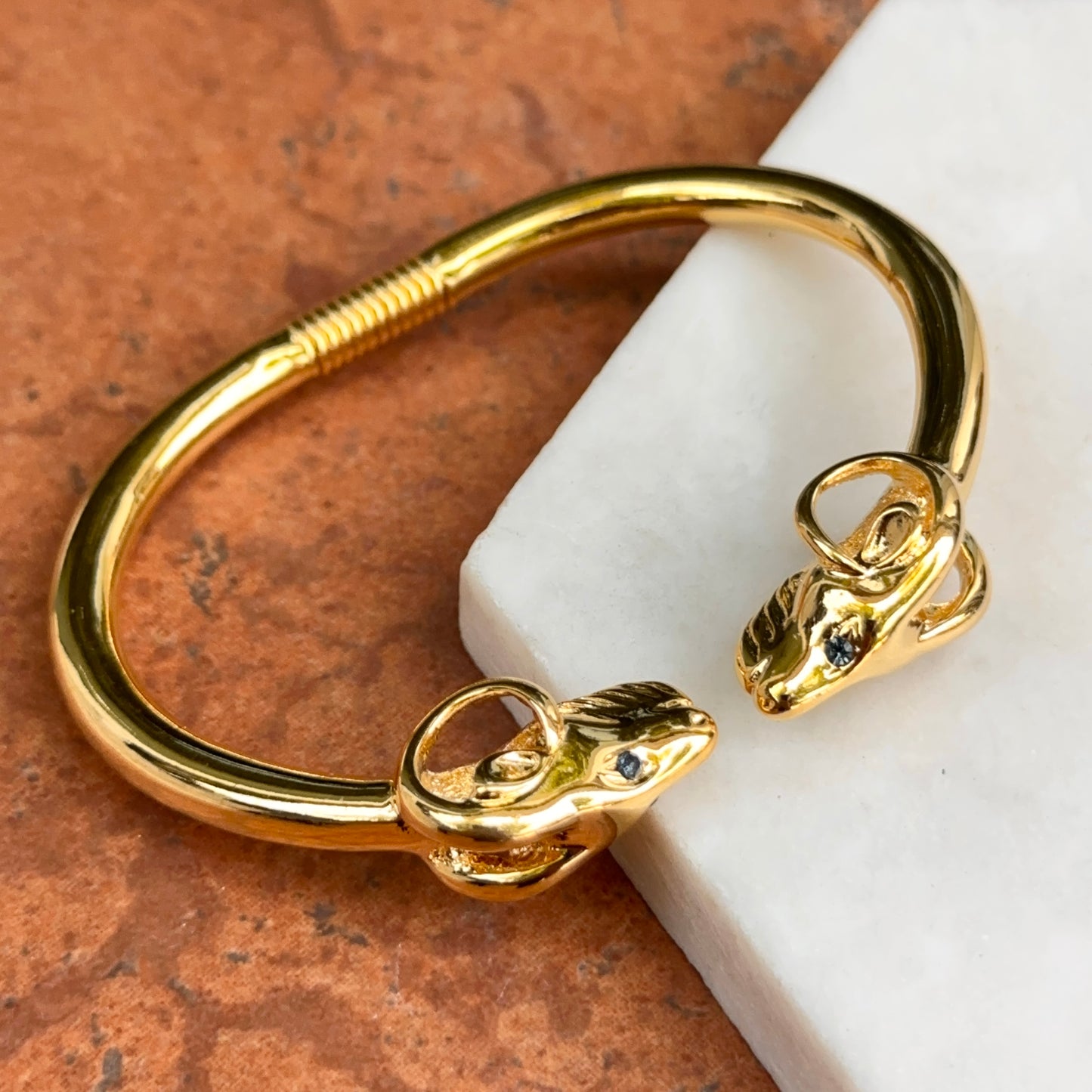 Estate Gold-Tone Double Ram + Blue Eye Cuff Bracelet - LSJ