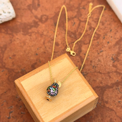 Estate 14KT Yellow Gold Sapphire Fruity Cocktail Pendant Necklace