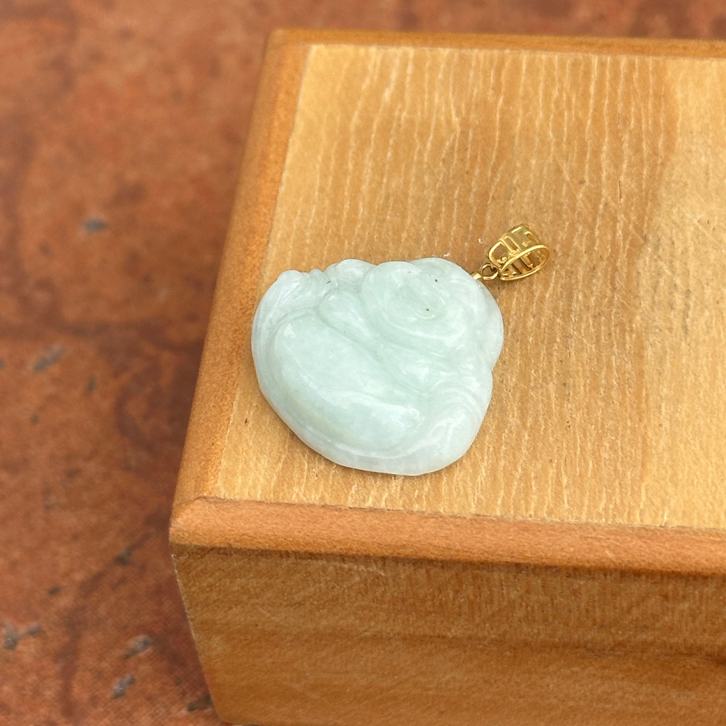 18KT Yellow Gold Jade Buddha + Greek Key Pendant