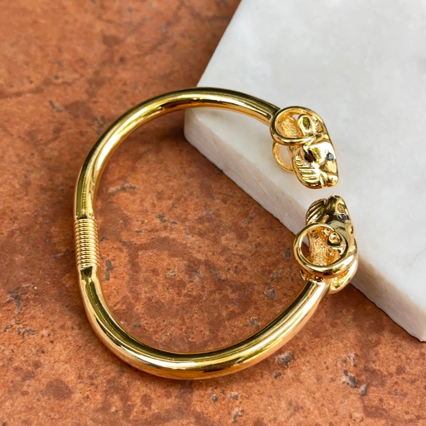 Estate Gold-Tone Double Ram + Blue Eye Cuff Bracelet - LSJ