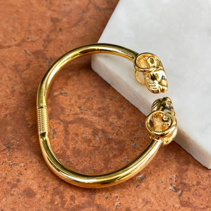 Estate Gold-Tone Double Ram + Blue Eye Cuff Bracelet - LSJ