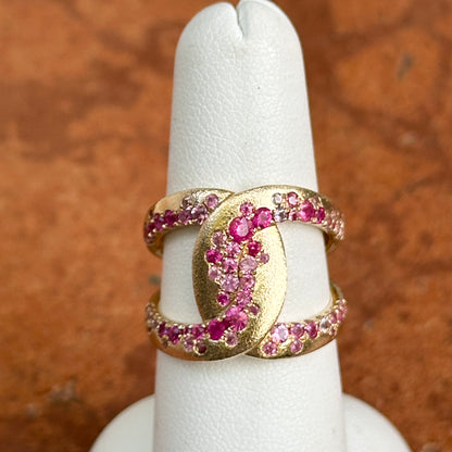 Estate 14KT Yellow Gold Round Pink Sapphire Woven Ring