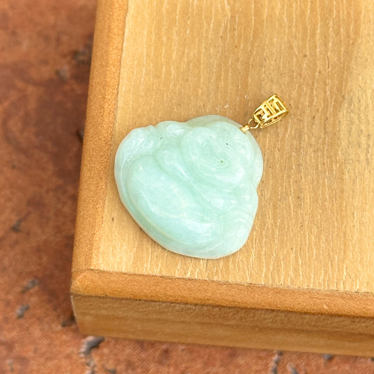 18KT Yellow Gold Jade Buddha + Greek Key Pendant