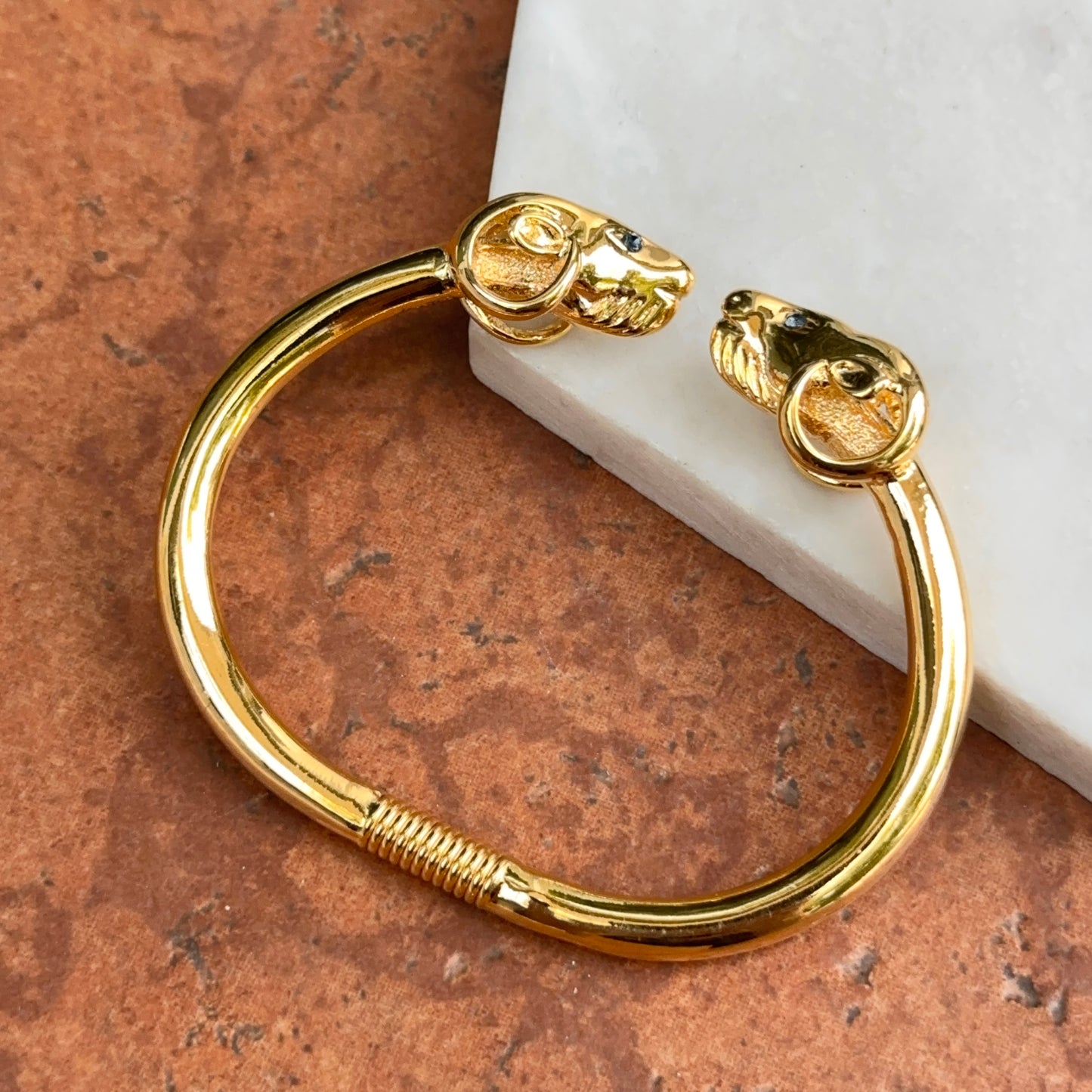 Estate Gold-Tone Double Ram + Blue Eye Cuff Bracelet - LSJ