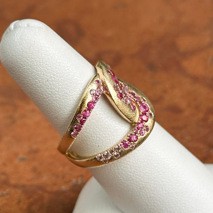 Estate 14KT Yellow Gold Round Pink Sapphire Woven Ring