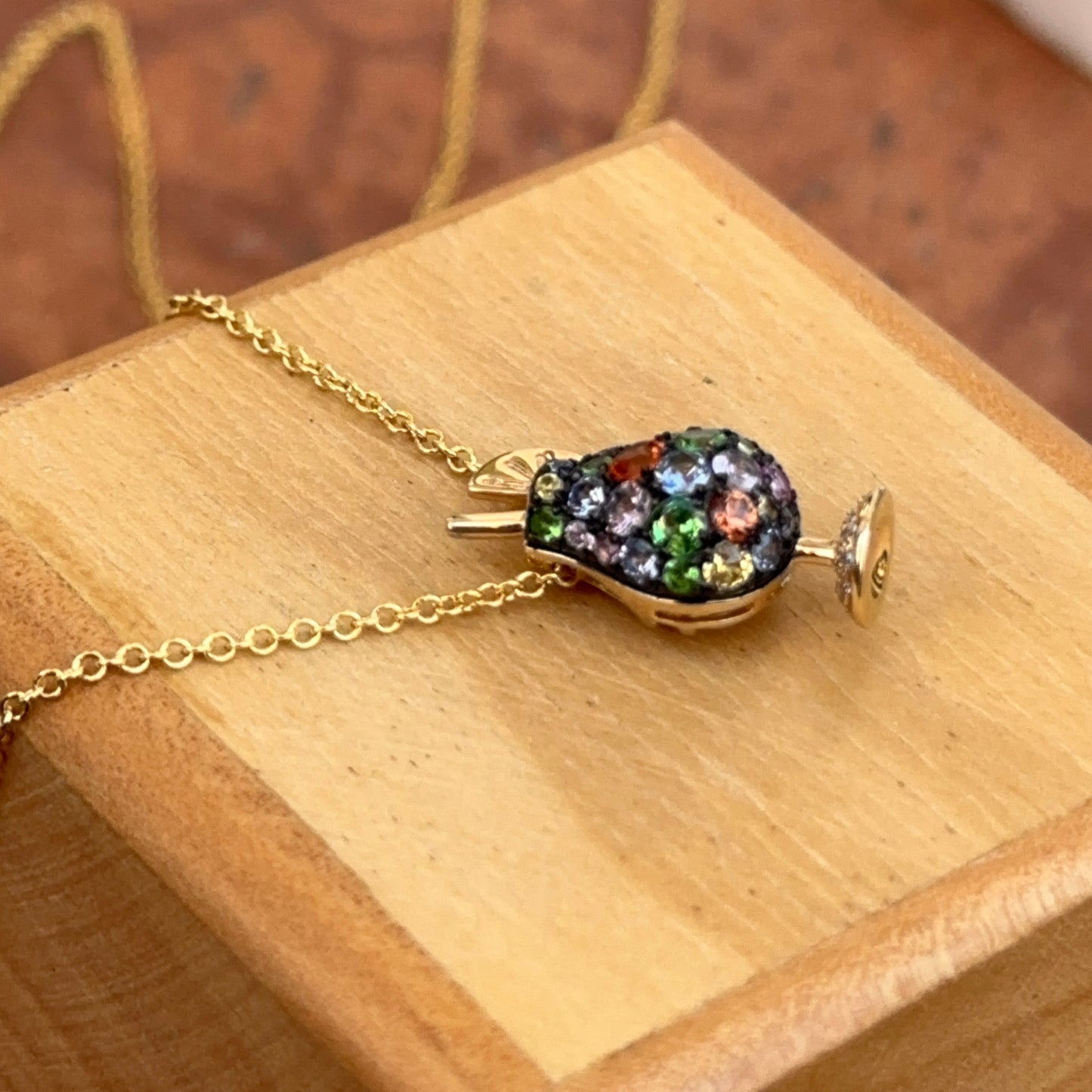 Estate 14KT Yellow Gold Sapphire Fruity Cocktail Pendant Necklace