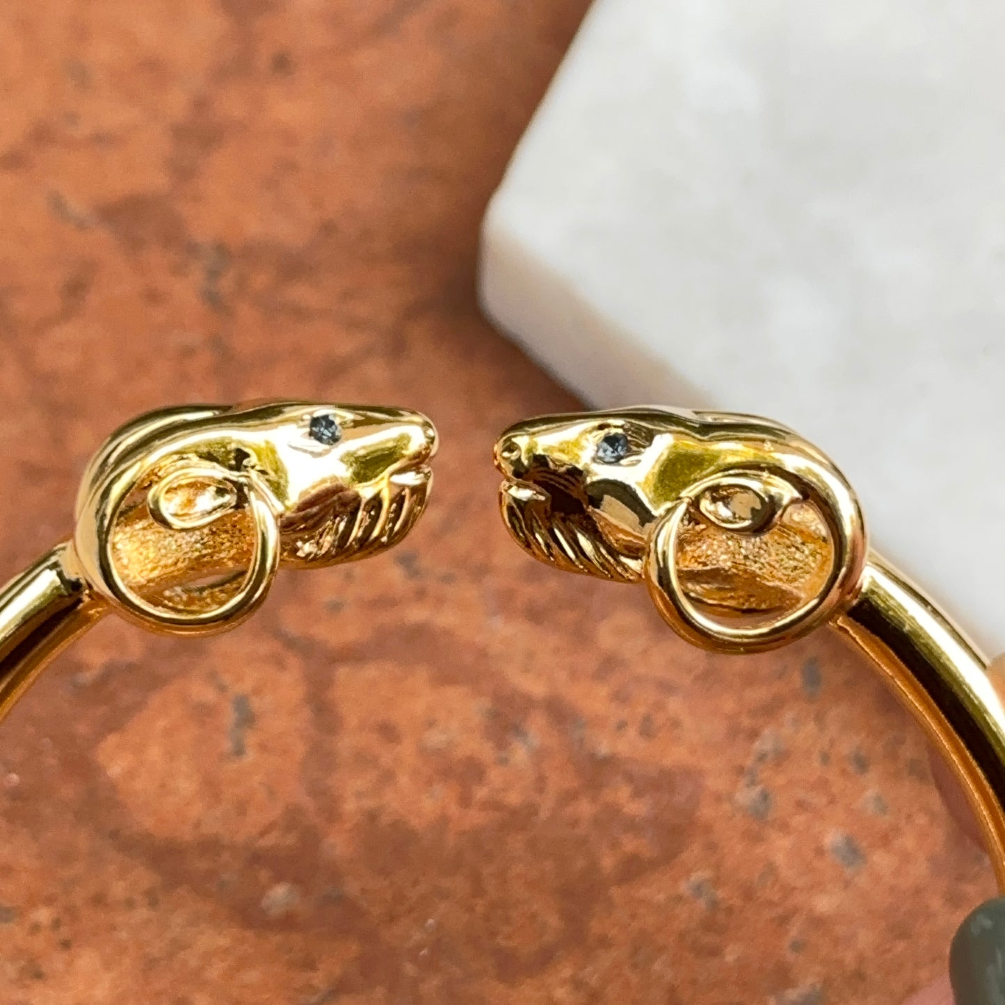 Estate Gold-Tone Double Ram + Blue Eye Cuff Bracelet - LSJ