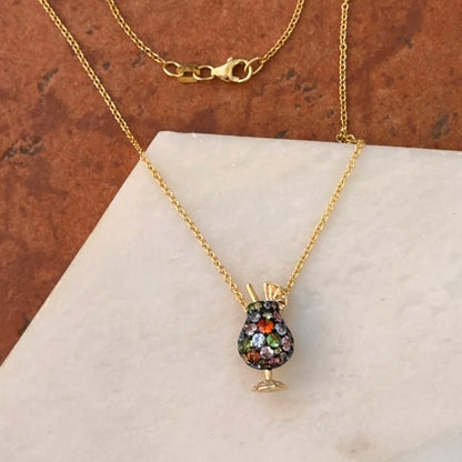 Estate 14KT Yellow Gold Sapphire Fruity Cocktail Pendant Necklace