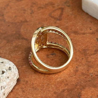 Estate 14KT Yellow Gold Round Pink Sapphire Woven Ring