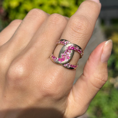 Estate 14KT Yellow Gold Round Pink Sapphire Woven Ring