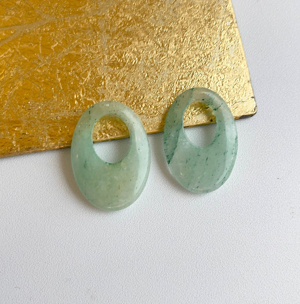 Green Serpentine Jade Oval Earring Charms