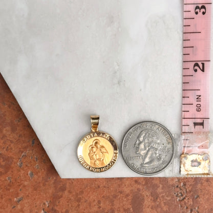 14KT Yellow Gold Spanish Santa Ana Round Medal Pendant 19mm