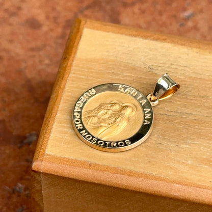 14KT Yellow Gold Spanish Santa Ana Round Medal Pendant 19mm