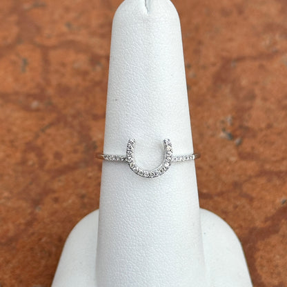 14KT White Gold Round Single Cut Diamond Horseshoe Ring