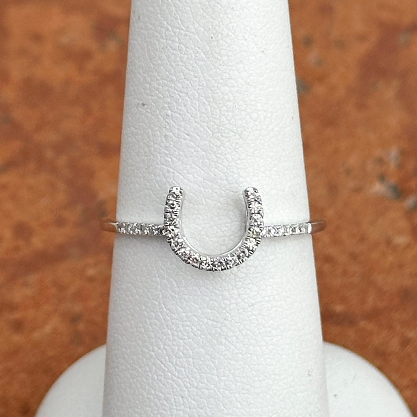 14KT White Gold Round Single Cut Diamond Horseshoe Ring