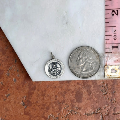 Sterling Silver St Barbara Round Medal Pendant 15mm