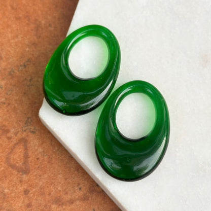 Vintage Oval Green Glass Earring Charms