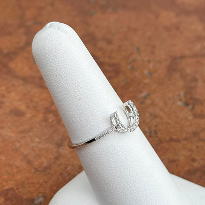 14KT White Gold Round Single Cut Diamond Horseshoe Ring