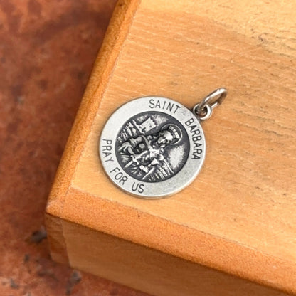 Sterling Silver St Barbara Round Medal Pendant 15mm