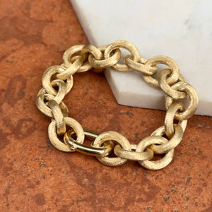 Estate 14KT Yellow Gold Matte Finish 12mm Rolo Chain Bracelet