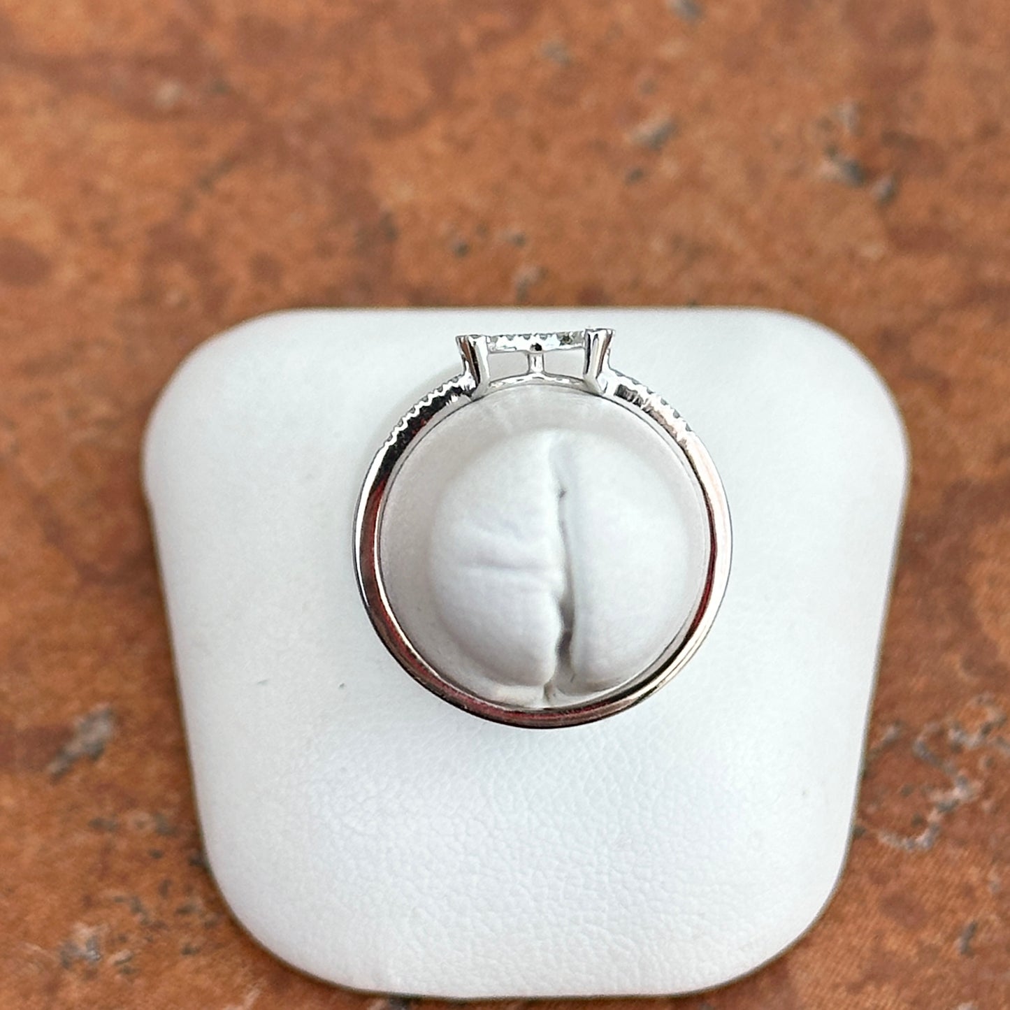 14KT White Gold Round Single Cut Diamond Horseshoe Ring