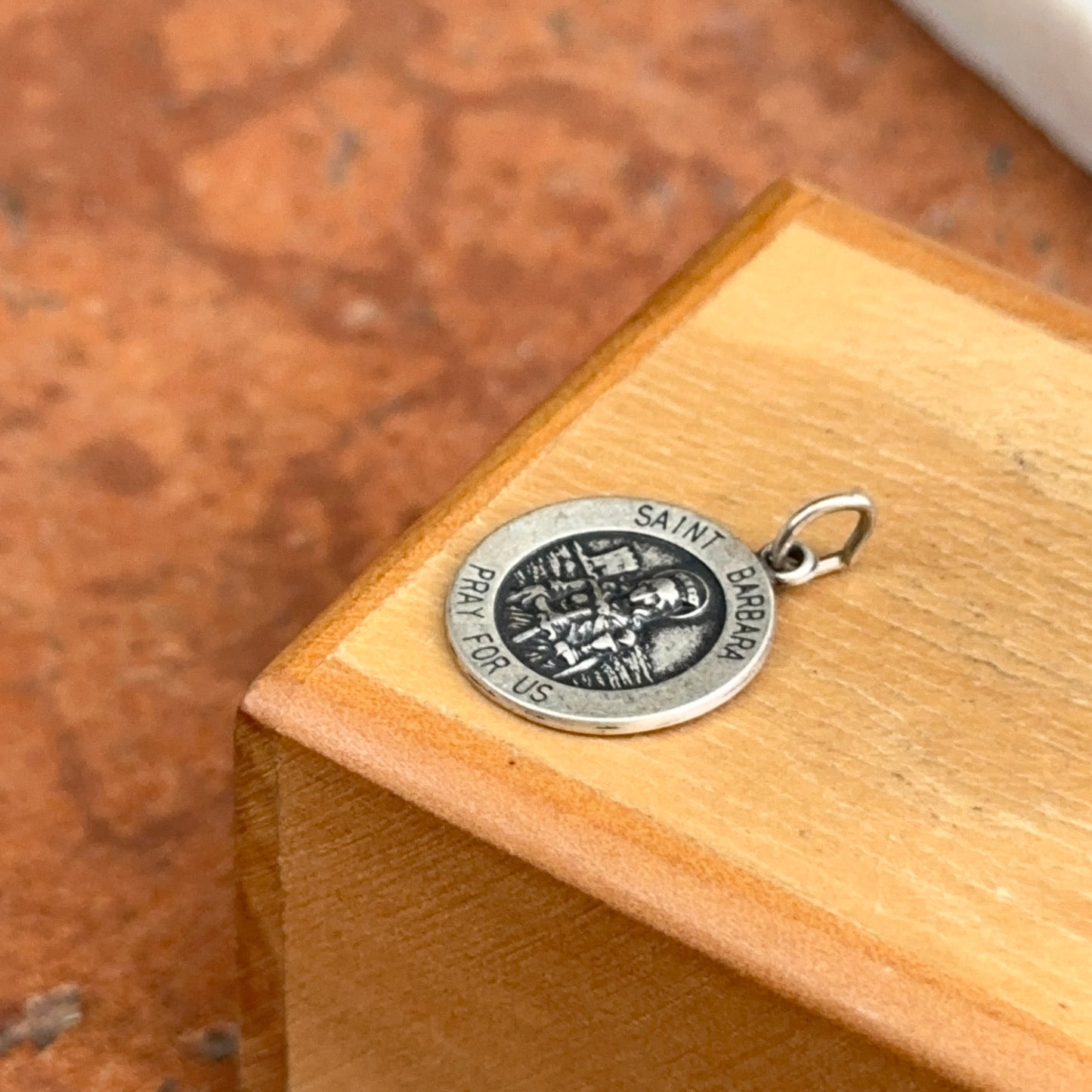 Sterling Silver St Barbara Round Medal Pendant 15mm