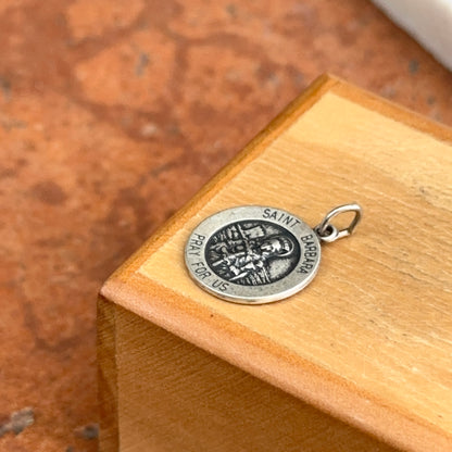 Sterling Silver St Barbara Round Medal Pendant 15mm