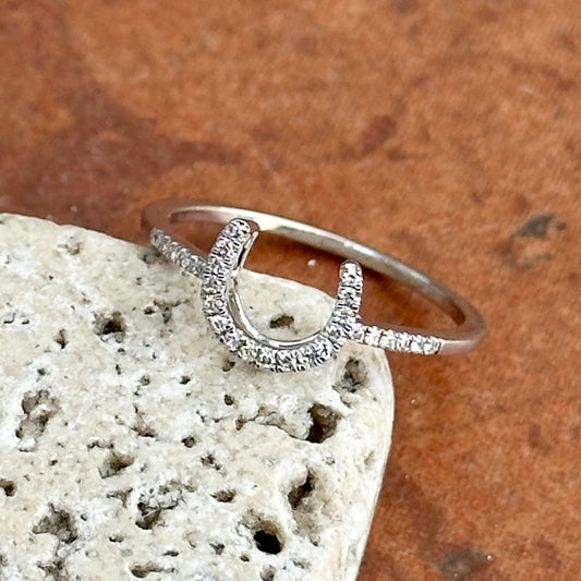 14KT White Gold Round Single Cut Diamond Horseshoe Ring