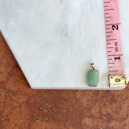 14KT Yellow Gold Celadon Jade Bezel Rectangle Pendant Charm - LSJ