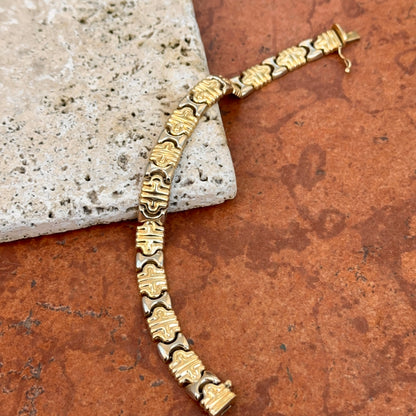 Estate 14KT White Gold + Yellow Gold Stampato Style Link Bracelet